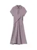 3261 # Rebaja de Liquidación Vestido Camisa Irregular con Cuello Polo Wu Tongtong Diseño Coreano Corte Ajustado Cintura Ceñida Vestido de Línea A