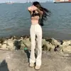Jeans branco estilo americano 2025 com leve boca de sino para mulheres, novas calças bootcut de cintura alta, caimento solto, comprimento no chão, para primavera-verão