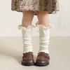Calcetines para niños de otoño e invierno, estilo coreano, con lazo de encaje y doble aguja, gruesos, cálidos, vintage, de algodón con protección para las piernas largas.