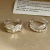 Anillo Asimétrico Cóncavo y Convexo de Diseño de Nicho Estilo Coreano para Mujer con Líneas de Doble Capa, Simple Elegante, Estilo Moderno y Genial, Apertura Ajustable