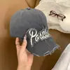 Gorra de béisbol desgastada con bordado de letras retro americano para mujer, gorra de pico de marca de moda callejera de verano, copa suave, sombrero para estilizar el rostro