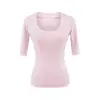 Top Blanco Ajustado de Manga Media con Cintura Definida Estilo 'Spicy Girl' para Mujer, Nuevo 2026 Primavera Temprana y Verano Algodón Versátil Cuello en U Hombro Normal Camiseta