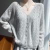 Cardigan de Punto con Cuello en V, Mezcla de Seda de Morera y Cachemir, Nuevo para Primavera y Verano 2025, Calado de Ganchillo, Top Suave tipo Cera