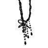 Colar Empilhado Multicamadas Preto com Miçangas Estilo Luxo Leve Escuro Colar Retrô Exagerado Feminino Corrente para Clavícula com Design de Nicho