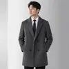 Abrigo de doble botonadura de longitud media para hombre para otoño e invierno con forro de plumón de ganso blanco extraíble, adecuado para profesionales de negocios jóvenes y de mediana edad, cálido abrigo de lana