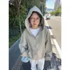 Sudadera con Capucha Rayada de Diseño Americano para Mujer Otoño e Invierno 2025 Terciopelo Engrosado Moda Holgada Casual Chaqueta Cardigan