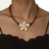 Estilo de férias boêmio flor de concha trançada corda de contas de madeira ajustável colar feminino joias atacado