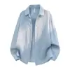 Camisa listrada elegante e simples, nova camisa longa solta retrô para homens, camisa versátil casual e moderna para primavera e outono
