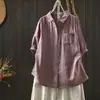 Camisa única e bonita, super estilosa, novidade verão 2026 feminina, algodão-linho rosa, gola de lapela, blusa de manga curta jovem e fashion