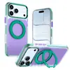 Adecuado para iPhone 18 Pro Max Funda de Teléfono Qicai de Doble Color con Soporte Giratorio de Color Contrastante y Cubierta Protectora Magnética para Apple 16