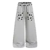 Pantalones casuales grises con estampado retro americano para hombre y mujer, nuevo estilo de verano, holgados y versátiles, pantalones de chándal de pierna ancha rectos con cordón