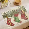 Decoración para Fiesta Navideña Temu Manteles Individuales Estilo Occidental con Estampado de Reno y Muñeco de Nieve, Esterilla Resistente al Calor, Mantel Individual Versátil de Lino para Otoño e Invierno
