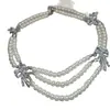 Collar de Perlas con Lazo de Diamantes Multicapa para Mujer Cadena de Clavícula Simple Retro Francesa Atmósfera de Lujo Puro Otoño e Invierno