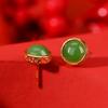 Conjunto de pendientes y anillo redondo hueco con diseño retro Xiangyun Ruyi de jaspe hetiano chapado en oro de plata esterlina S925 de Yilu