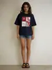 Camiseta Feminina de Manga Curta 100% Algodão, Estilo Nicho Inspirado no Verão, Estilo Preguiçoso com Estampa de Letras, Top Casual Versátil de Meia Manga, Estilo Ins