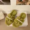 Nuevas zapatillas tipo mule perla 2026, zapatillas mullidas para exteriores para mujer, diseño de punta abierta de moda con cadena, estilo coreano, otoño e invierno