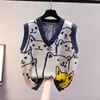 Nuevo chaleco de punto con cuello en V de gato, holgado y lindo, estilo coreano, chaleco de punto jacquard para mujer, top chaleco versátil