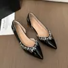 Zapatos de Moda con Aumento Oculto de Altura, Nuevos Zapatos Planos de Verano Estilo Coreano con Punta Aguda y Pedrería, Zapatos de Boca Baja Estilo Francés 2026 para Mujer, Versátiles