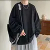 Camiseta de Manga Larga de Algodón Puro Corazón de Fresa, Color Sólido, Unisex, Corte Holgado, Top de Cuello Redondo, Estilo Pareja, Camiseta Base Blanca y Negra