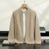 Cardigan de Cashmere Novo para Outono e Inverno Masculino Gola Semi Alta Zíper Tricô Espesso Quente Suéter Base Roupa de Fora Solta