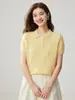 Novo Top de Tricô de Caxemira de Manga Curta para Outono Novo Feminino Temperamento Francês Gola Polo Tricô Trançado Suéter Base de Lã