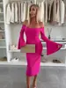 Vestido feminino 2025 Amazon AliExpress novo outono e primavera cor sólida gola manga sino justa no quadril
