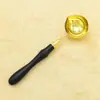 Cuchara para sellos de cera de madera maciza con mango largo, mango de madera mediano-largo, cuchara dorada, accesorio para sellos de cera, herramienta para derretir cera, horno para sellos de cera