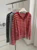 Suéter con capucha de mezcla de lana a rayas estilo coreano para mujer, colección otoño 2026, corte holgado y adelgazante, cárdigan de punto con doble cremallera