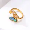 Conjunto de Três Peças: Anel, Brincos e Pingente de Pérola, Suporte Vazado Borboleta Retro Microcravejado, Design Colorido de Abalone, Luxo Acessível DIY
