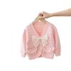 Suéter cárdigan para niña con lazo 2023 nueva ropa de punto para niños de estilo occidental ropa de bebé de primavera y otoño abrigo estilo Chanel