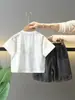 X102 Conjunto de Manga Corta para Niños Nuevo Conjunto de Verano para Niños Estilo Urbano de Verano para Niños Shorts de Mezclilla Conjunto de Dos Piezas Elegante
