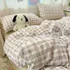 Juego de cuatro piezas de gasa de algodón burbuja Xiaozhu Clase A, estilo fresco y simple, adecuado para camas individuales o dobles de dormitorio, para usar en ropa de cama del hogar durante todo el año