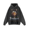 Marca de moda urbana estadounidense Sudadera con capucha estampada con cabeza de tigre Sudadera con capucha retro holgada lavada desgastada para hombres y mujeres