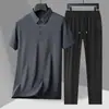 [Entrega Rápida] Conjunto de Camisa Polo de Seda de Gelo, Novo Estilo de Verão Casual Business Masculino Antirrugas Cor Sólida Secagem Rápida Polo