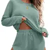 Comercio Exterior Transfronterizo Ropa de Casa para Mujeres Europeas y Americanas Color Sólido Cuello Redondo Cuatro Estaciones Ropa de Casa Casual Manga Larga con Cordón
