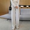 Pantalones de Punto de Lana Pura Seda Oro y Plata de Pierna Ancha para Mujer Holgados Combinan con Todo Ropa Exterior Pantalones Casuales de Cachemira con Cintura con Cordón