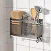 Caja de almacenamiento para palillos estante de cocina, no requiere instalación, portapalillos doméstico integrado de montaje en pared, estante para utensilios con drenaje