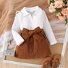 Conjunto de dos piezas de chaqueta y falda de pana de manga larga con solapa para niñas, otoño e invierno, 2024