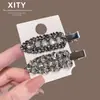 Presilha de cabelo estilo coreano Dongdaemun com strass cinza-prata, presilha jacaré requintada e sem costura, versátil para cabelos soltos e franjas, novo clipe lateral