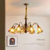 Lámpara de araña vintage estilo francés para sala de estar, luz ámbar, nueva lámpara de madera maciza retro Maillard para dormitorio principal y comedor, lámpara de cristal casagd