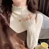 Chenxu Clothing, Cidade de Dongguan, Província de Guangdong: Suéter feminino de outono e inverno com gola alta e bordas franzidas, top de tricô para usar em camadas