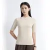 Camiseta com Fio Feminina 2026 Primavera Outono Nova Alta Elasticidade Manga Curta Multicor Meia Manga Slim Fit Camiseta Feminina Gola Redonda Slim Fit