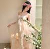 Vestido de Tirantes de Gasa con Volantes de Hada para Mujer Verano Francés Asimétrico Malla Hada Vacaciones Falda Larga