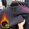 Venta al por mayor de fabricante suéter de una pieza de forro polar para hombre con cuello alto medio, nuevo suéter de punto base cálido engrosado de invierno