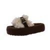 Pantuflas Retro de Suela Gruesa y Peludas para Exterior de Mujer en Otoño e Invierno Estilo Coreano Cómodas Pantuflas Rizadas Pantuflas de Algodón de Una Línea para Mujer