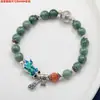 Ábaco de Cuentas Redondas Esmeralda Pulsera Curva Vintage Plata de Ley Antigua Flor de Loto Pequeña Cuentas de Melón Pulsera Hecha a Mano Estilo Étnico