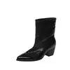 Botas femininas de couro bovino de primeira camada, cor escovada, salto médio grosso, bota de cano curto, novo estilo outono e inverno, couro genuíno lavado, bico quadrado, para calçar, botas femininas curtas, tamanho 40