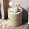 Mesa de noche redonda con un toque de alta gama estilo italiano, Gabinete redondo pequeño de losa de roca para dormitorio, Mesa de almacenamiento de ensamblaje de madera maciza, Yuancheng