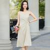 Vestido Básico Ropa Interior para Mujer Estilo Coreano Primavera y Verano Nuevo Largo Negro Elegante Brillo Seda y Satén Falda de Tirantes