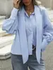 Camisa Ligera Azul Claro Estilo Coreano Ins con Cuello Cuadrado, Botonadura Simple, Mangas de Linterna, Corte Holgado, Adelgazante, Elegante, Versátil